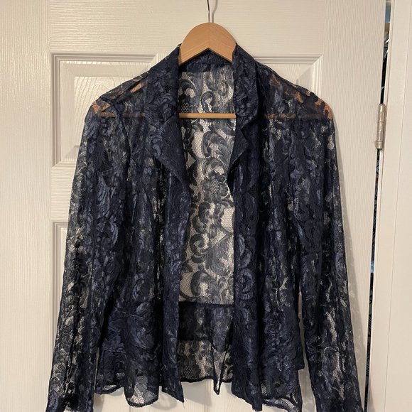 women lace jacket /blouse - navy color - size 12 - Picture 4 of 6